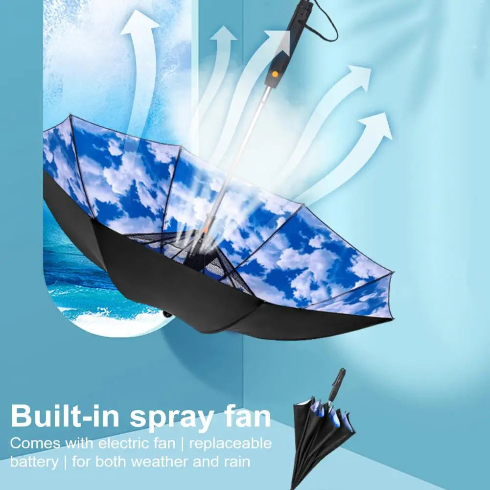 ChillBrella™ 3-in-1 UV-Blocking Fan & Mist Umbrella – Stay Cool Anywhere